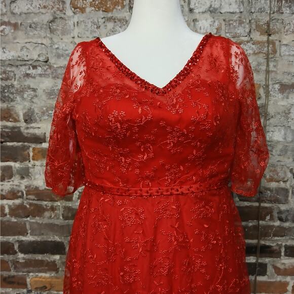 Womens Mother of the Bride Red Lace Evening Dress Medium Beaded Formal Gown - Picture 4 of 12